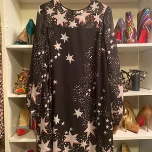 Star print black sheer dress w/ lining